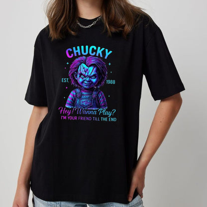 Halloween Neon Horror Characters Shirt - Glowing Horror T-Shirt, Spooky Neon Apparel