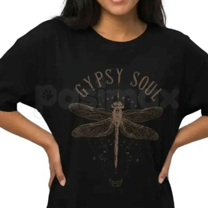 Boho Dragonfly Shirt Women Gypsy Soul Graphic Tee – Whimsical Botanical Meadow T-Shirt, Cottagecore Wanderlust Aesthetic Unisex Floral Top
