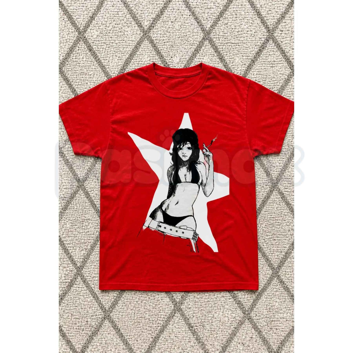 Cyberpunk Red Star Anime Girl T-Shirt – Vintage Futurist Unisex Graphic Tee