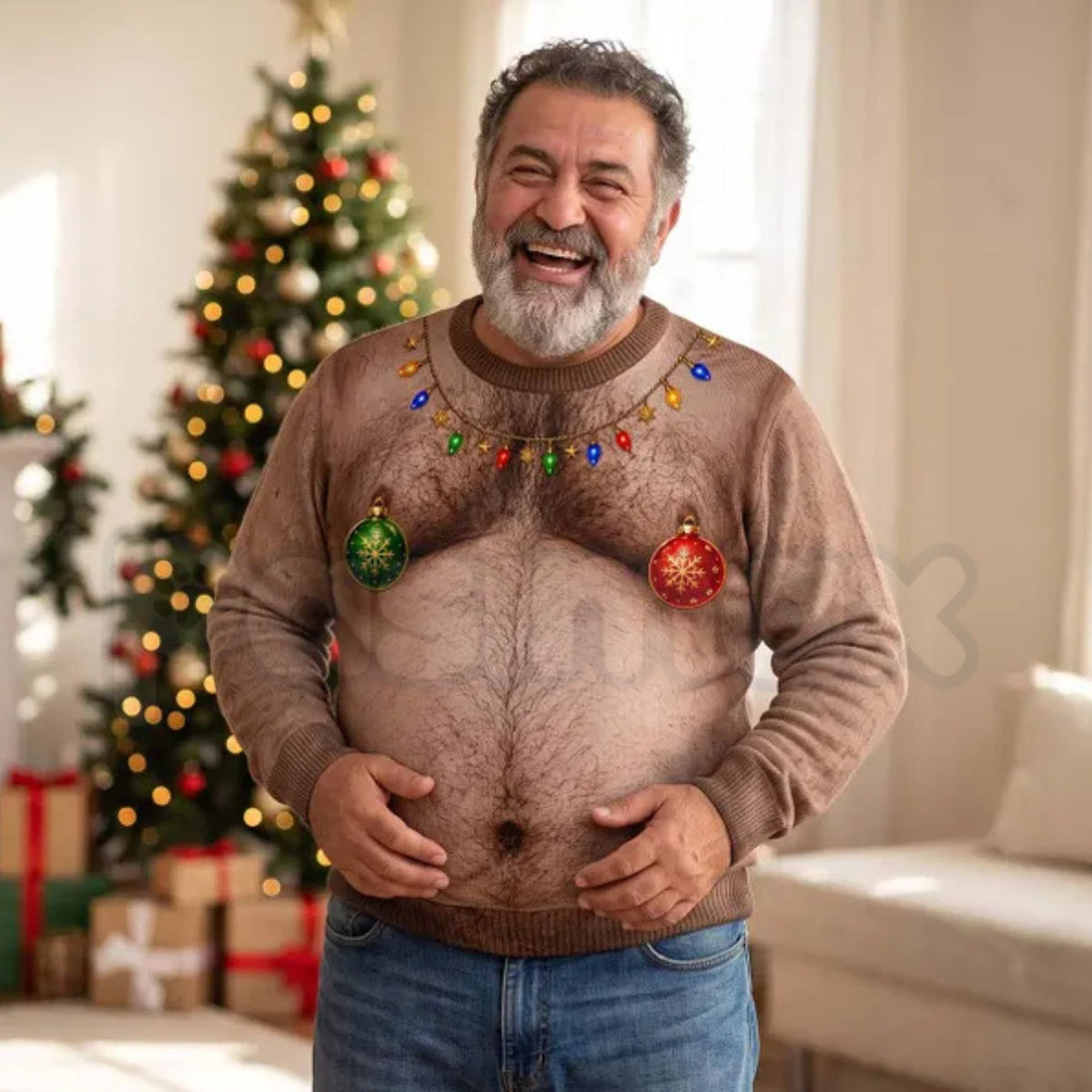 (Pre Order) Funny Santa Abs Knitted Sweater, Hilarious Novelty Christmas Pullover for Men, Personalized Unisex Ugly Sweater, Christmas Gag Gift
