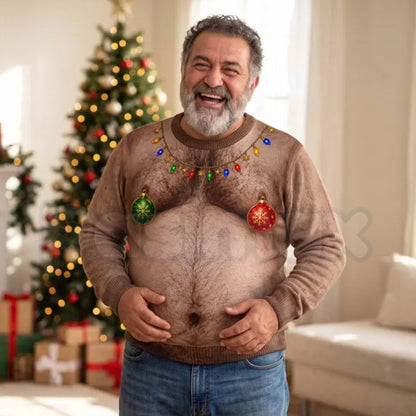 (Pre Order) Funny Santa Abs Knitted Sweater, Hilarious Novelty Christmas Pullover for Men, Personalized Unisex Ugly Sweater, Christmas Gag Gift
