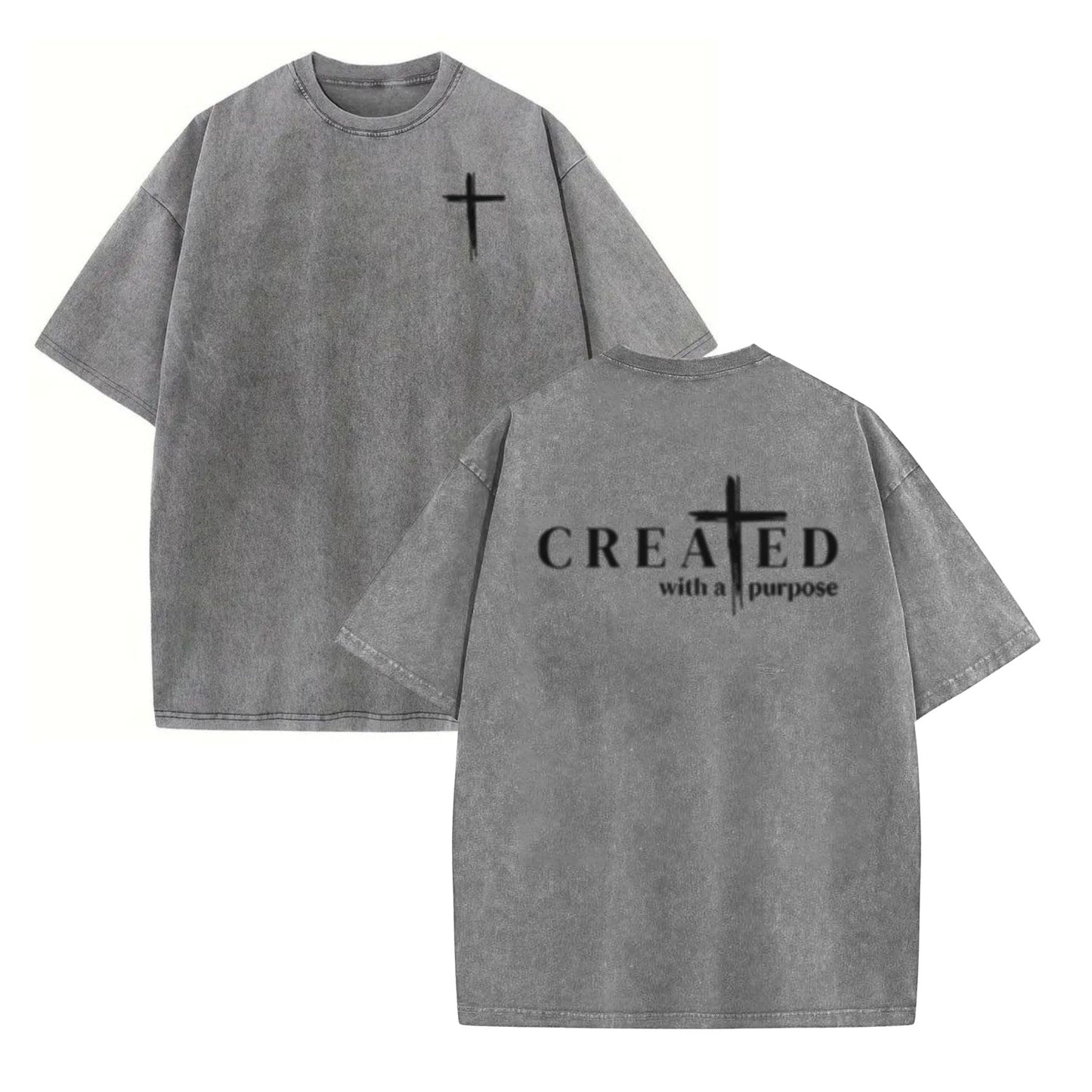 "Created with a Purpose" Washed T-Shirt – Christian Inspirational Tee, Vintage Comfort Top