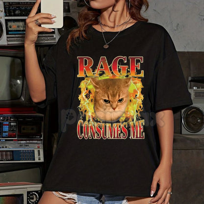 "Cat Rage Is Consuming Me" Funny T-Shirt - Angry Meme Cats Humor Tee, Unhinged Feline Graphic Shirt, Sarcastic Screaming Cat Apparel