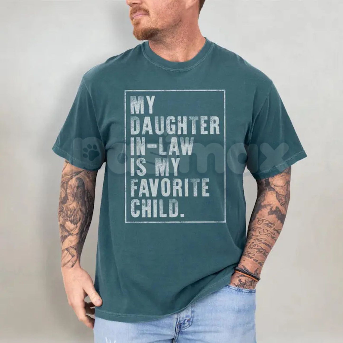 Comfort Colors® 'Favorite Daughter-in-Law' Dad T-Shirt – Funny Father-in-Law Gift, Humorous Family Graphic Tee, Vintage Heavy Cotton Shirt