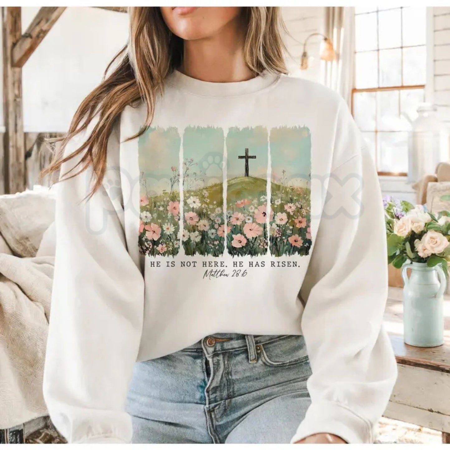 He Is Risen Crewneck | Wildflower Easter Sweatshirt | Aesthetic Christian Floral Pullover | Botanical Resurrection Shirt | Sunday Morning Faith Jumper | Minimalist Easter Gift for Women