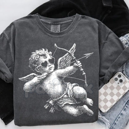 Comfort Colors® Retro Cupid Archery T-Shirt – Vintage Valentine's Day Tee, Aesthetic Cherub Graphic Shirt, Nostalgic Love & Romance Top