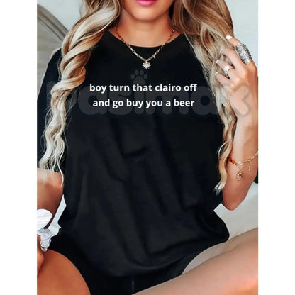 Funny "Boy Turn That Clairo Off" T-Shirt – Ironic Indie Pop Music Meme Graphic Tee