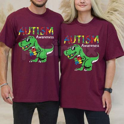 "Ausome Dino" Autism Awareness T-Shirt – Colorful Dinosaur Support Graphic Tee, Premium 100% Cotton Neurodiversity Top, Soft Lived-In Heavyweight Inclusion Shirt, Made in USA