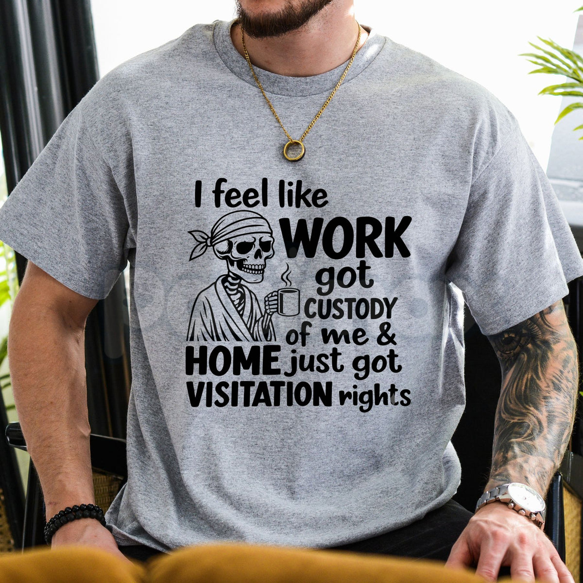 Funny Work Life T-Shirt – Skeleton Coffee Caffeine Addiction Graphic Tee