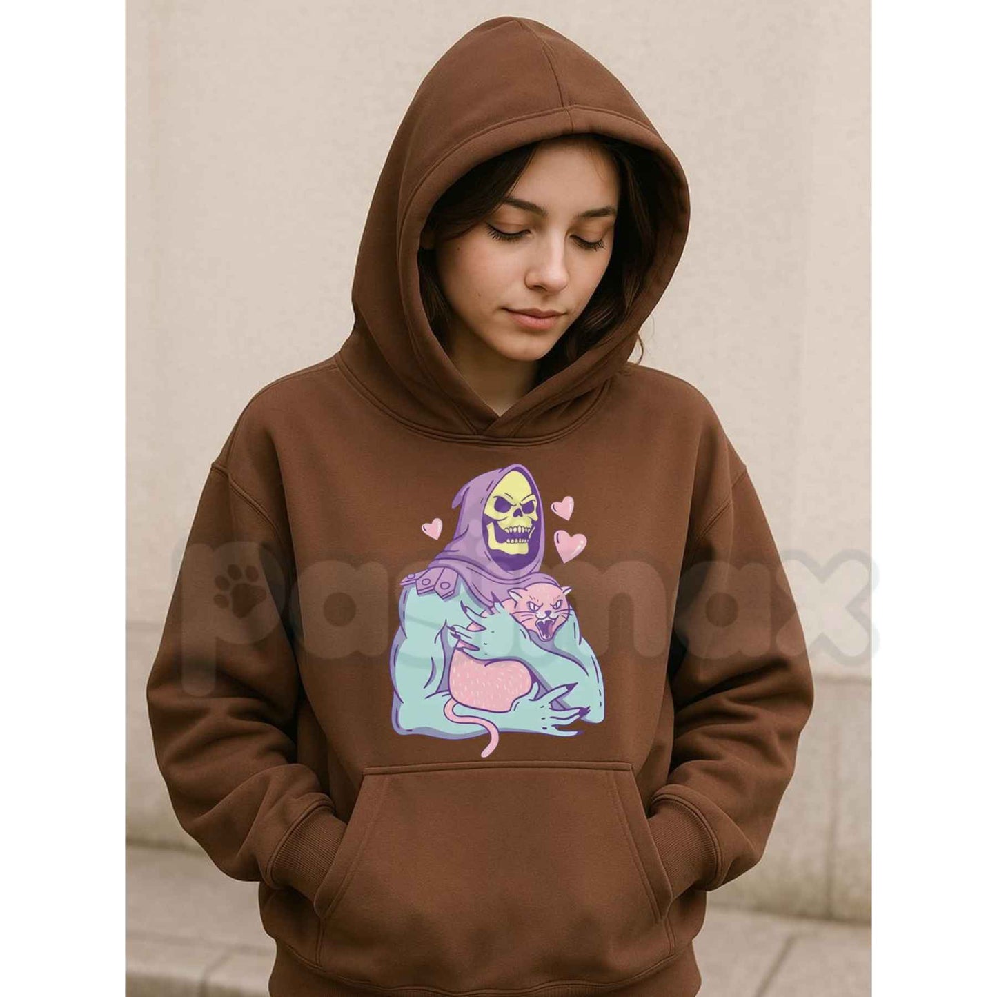 Funny Skull Cat Hoodie – Unisex Summer Night Streetwear, Vintage 80s 90s Gothic Graphic Pullover, Edgy Alt Fashion Sweatshirt