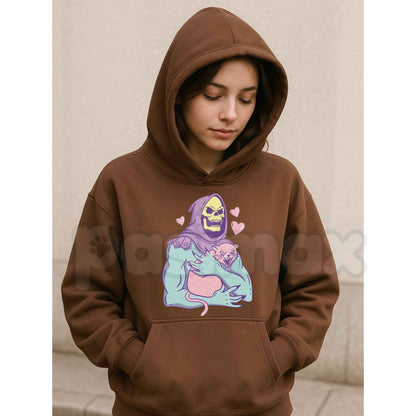 Funny Skull Cat Hoodie – Unisex Summer Night Streetwear, Vintage 80s 90s Gothic Graphic Pullover, Edgy Alt Fashion Sweatshirt