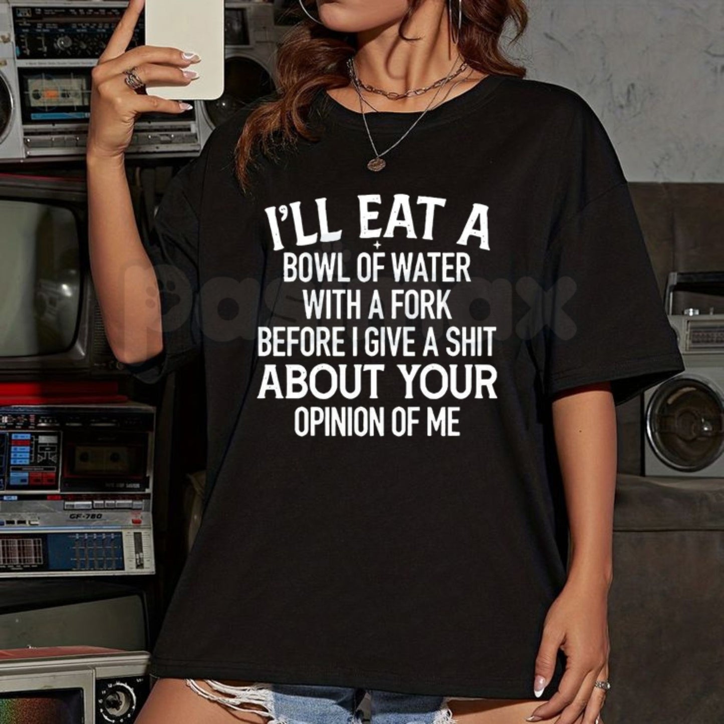 "I'll Eat Water With A Fork" Funny T-Shirt – Sarcastic Petty Graphic Tee, Premium 100% Cotton Unbothered Opinion Top, Soft Lived-In Heavyweight Brutal Honesty Shirt, Made in USA