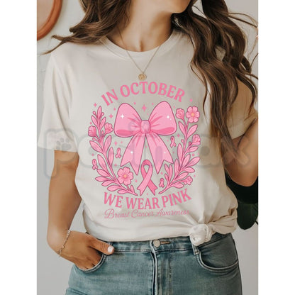 October Pink Breast Cancer Awareness Halloween Ghost T-Shirt – Boo Ribbon Graphic Tee