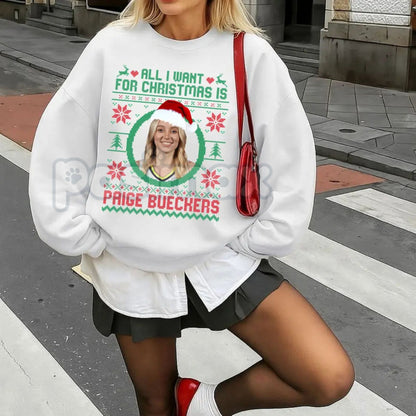 "All I Want For Christmas Is Paige Bueckers" Sweatshirt | UConn Huskies Basketball Fan Gift | Women's College B-Ball Crewneck