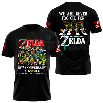 The Legend of Zelda 40th Anniversary T-Shirt – Retro Gaming Milestone Unisex Graphic Tee