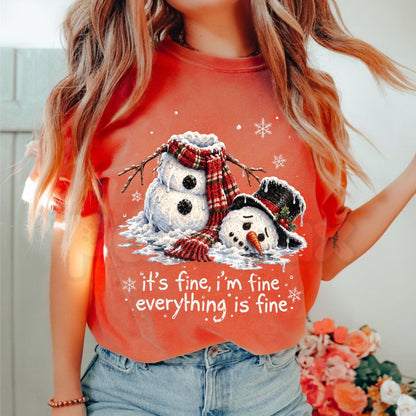 Comfort Colors® It's Fine I'm Fine Everything's Fine Snowman T-Shirt – Funny Melting Snowman Graphic Tee, Sarcastic Holiday Unisex Top & Christmas Gift