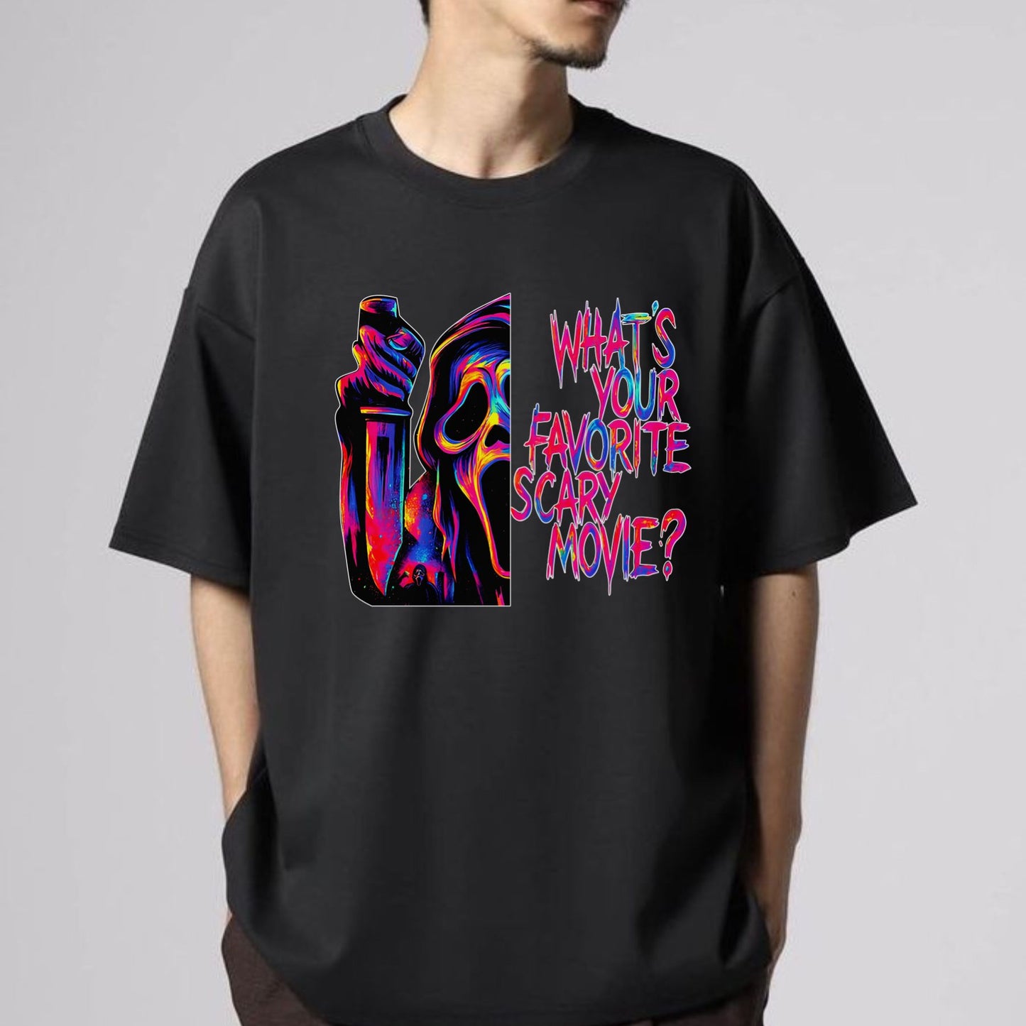 Ghostface T-Shirt - 'What’s Your Favorite Scary Movie?’ Halloween Horror Tee, Scream Movie Fan Apparel