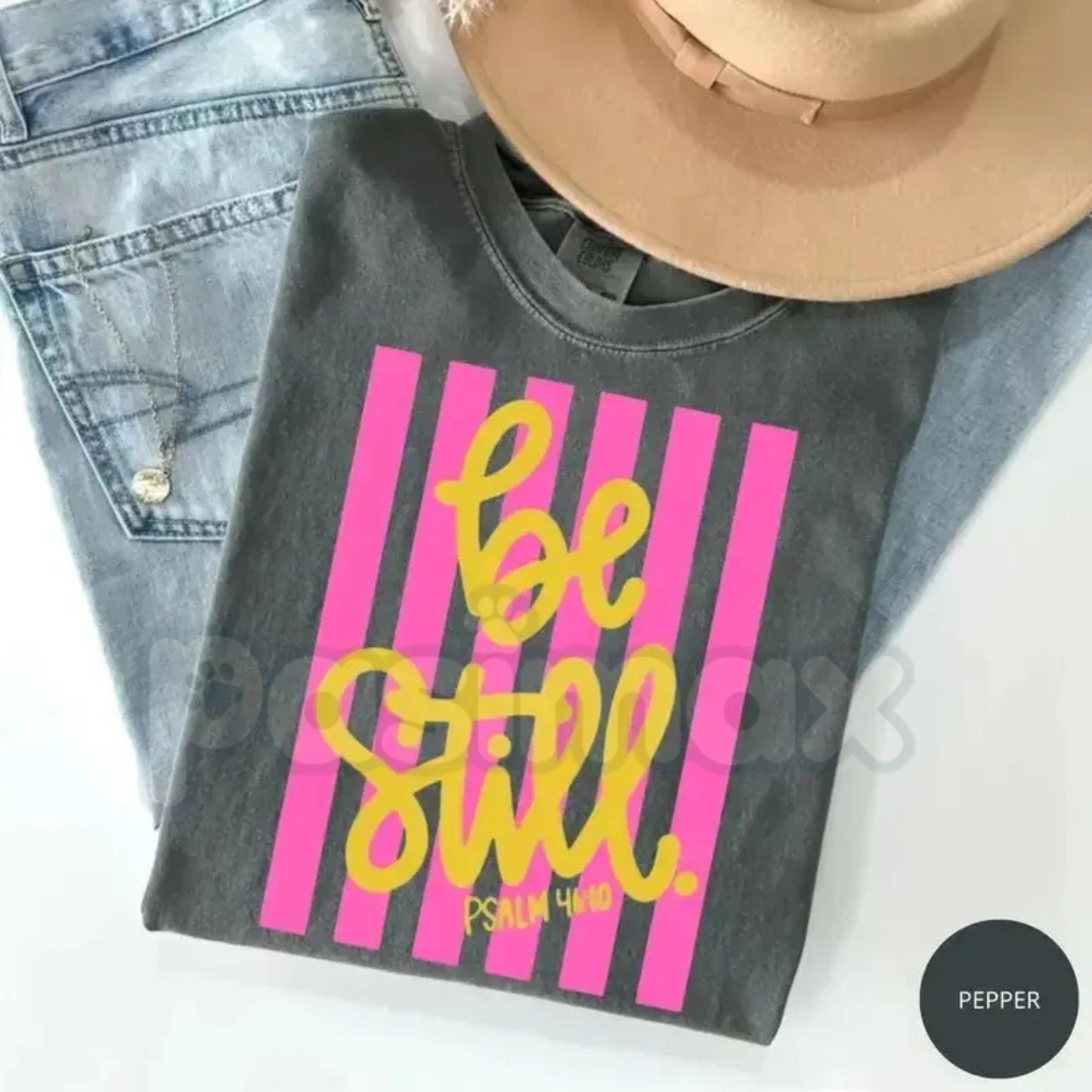 Comfort Colors® Be Still T-Shirt – Love Like Jesus Pink Stripes Graphic Tee, Girly Christian Aesthetic Shirt, Trendy Faith-Based Preppy Top