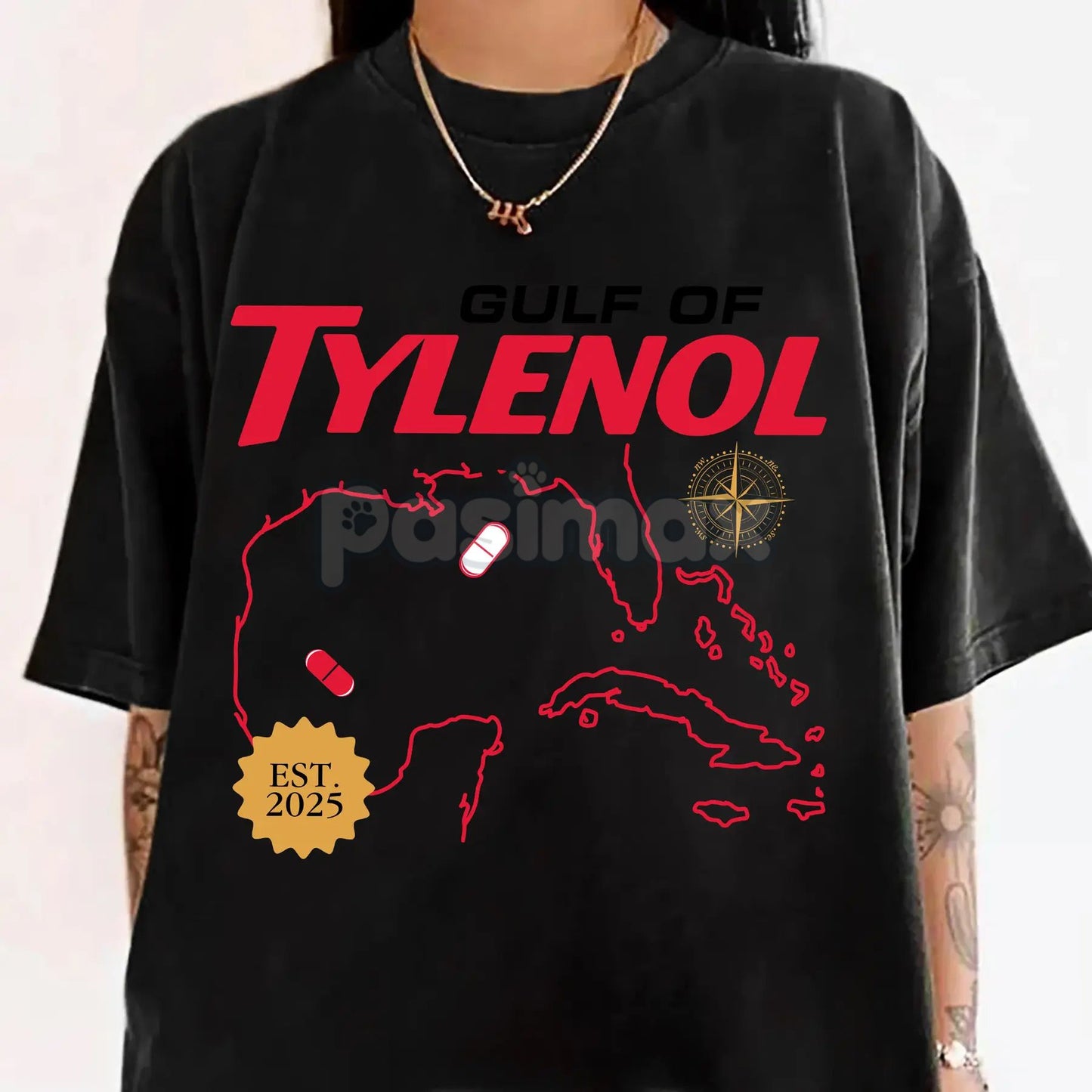 Gulf of Tylenol FDT Funny T-Shirt – Political Satire Statement Tee, Epsteinaminophen Meme Graphic Shirt, Advocacy & Protest Apparel