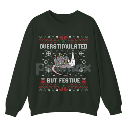 Funny Opossum Christmas Sweatshirt – "Overstimulated But Festive" Ugly Holiday Top