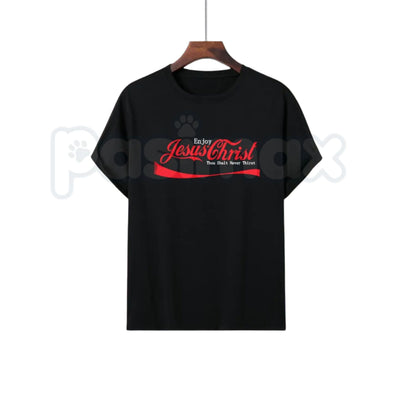 "Enjoy Jesus" Vintage Soda Script T-Shirt – Classic Retro Pop Graphic Tee, Remastered Heavy Cotton Faith-Based Top, Soft Lived-In Spiritual Conversation Starter Shirt, Made in USA