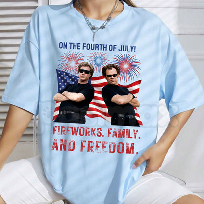 "Boats Hoes and Freedom" 4th of July T-Shirt – Funny Patriotic Nautical Graphic Tee, Premium 100% Cotton Independence Day Party Top, Soft Lived-In Heavyweight Summer Lake Life Shirt, Made in USA