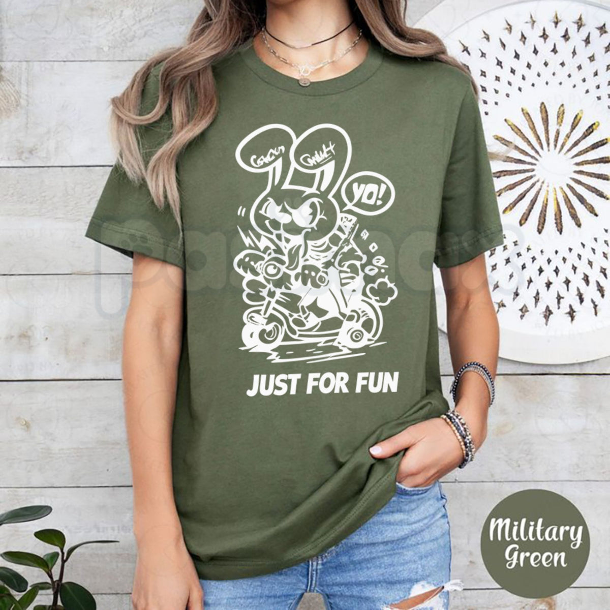 Just For Fun Streetwear Graffiti Bunny T-Shirt – Urban Cartoon Graphic Tee
