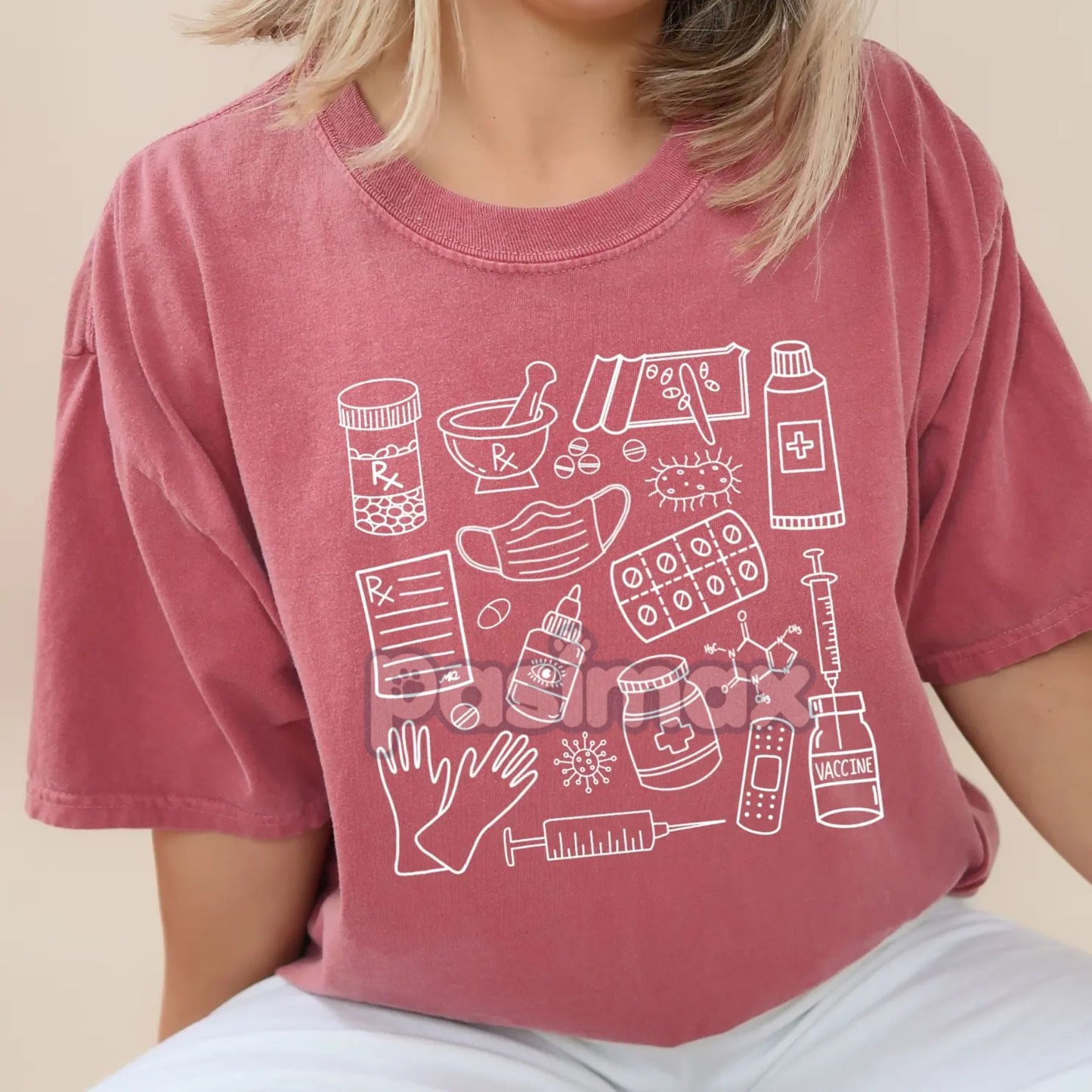 Pharmacy Doodle T-Shirt – Pharmacist Technician Gift, Cute Rx Tech Shirt, Funny Pharmacy Student Tee