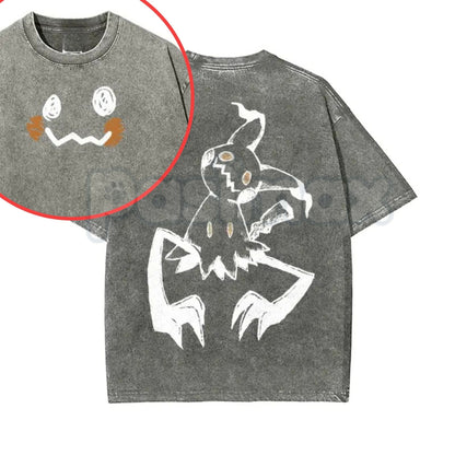 Pocket Monsters Oversize Unisex Washed T-Shirt – Vintage Graphic Anime Tee, S~3XL Retro Lightweight Cotton Streetwear Top
