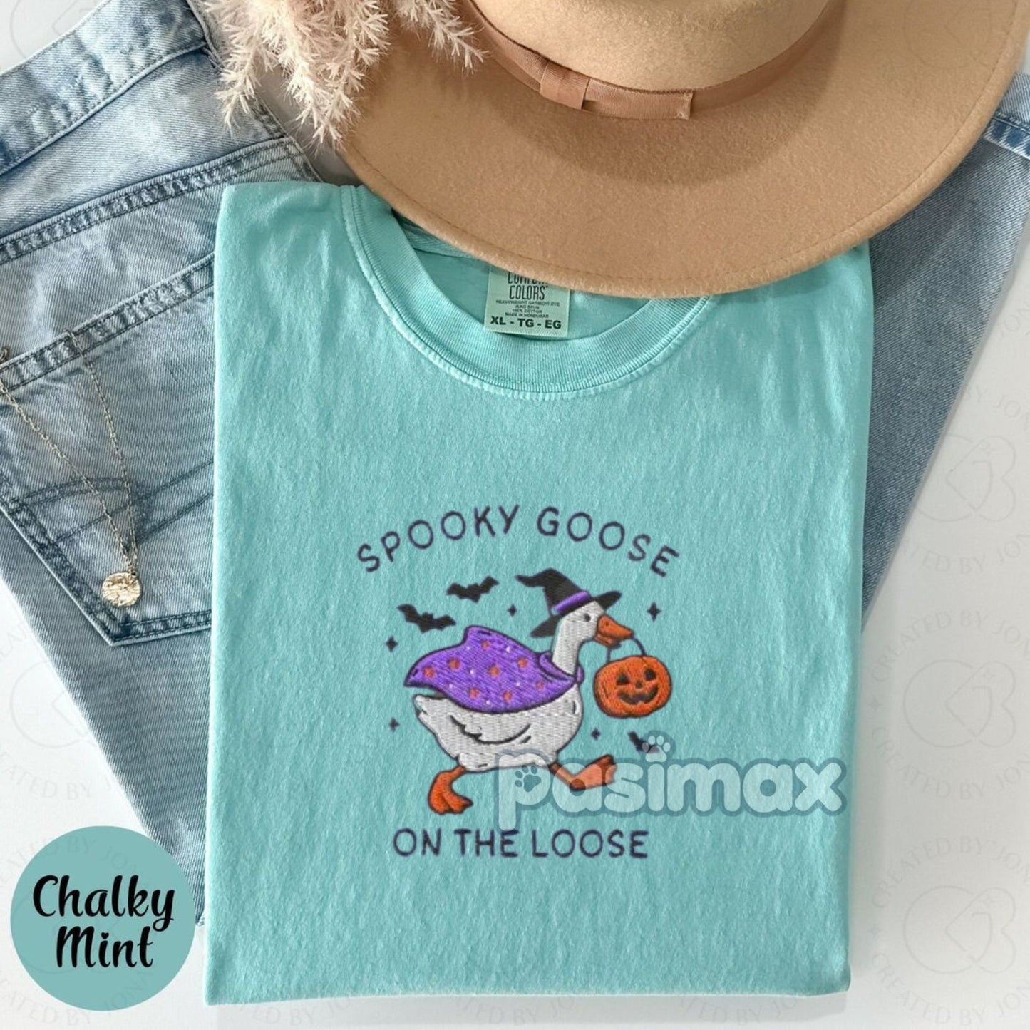 The Ghostly Goose Embroidered Comfort Colors® T-Shirt – Quirky Halloween Goose Tee