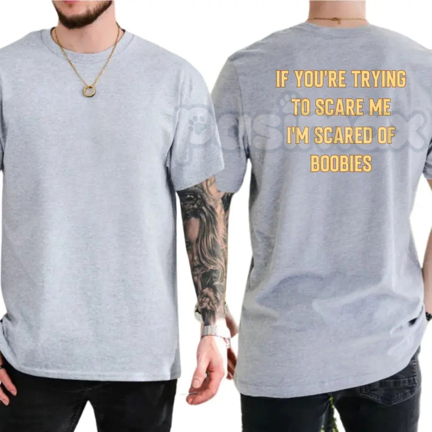 "I'm Scared Of Boobies" Funny Men’s T-Shirt - Ironic Adult Humor Graphic Tee, Premium 100% Cotton Sarcastic Men's Gift, Witty Joke Gag Shirt for Guys, Soft Lived-In Heavyweight Casual Menswear, Funny Statement Party Top