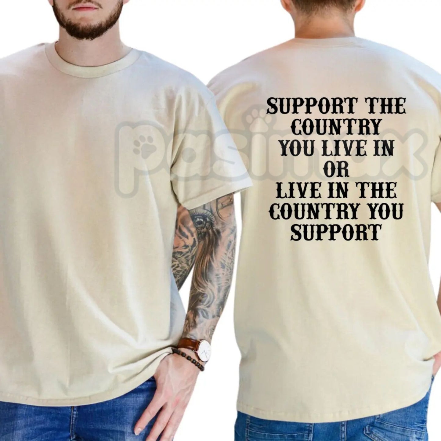 "Support The Country You Live In" Patriotic T-Shirt – Bold National Loyalty Graphic Tee, Premium 100% Cotton Pro-Country Top, Soft Lived-In Heavyweight Constitutional Style Shirt, Made in USA