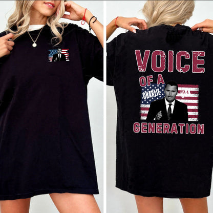 "Voice of a Generation" Charlie Kirk T-Shirt - Double-Sided Unisex Tee, Political Statement Apparel