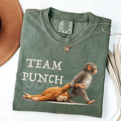 Comfort Colors® Team Punch Monkey T-Shirt – Viral Baby Monkey Fan Club Graphic Tee, Cute Animal Meme Shirt, Wholesome Social Media Trend Top