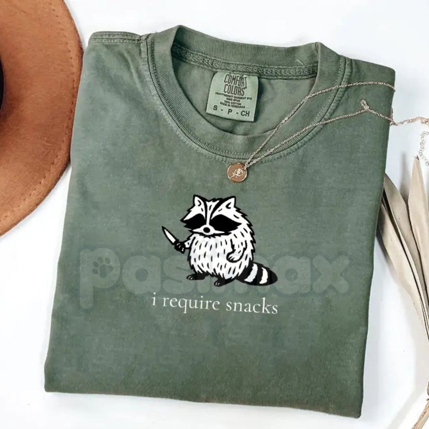 Comfort Colors® 'I Require Snacks' Raccoon T-Shirt – Funny Trash Panda Tee, Relatable Snack Lover Shirt, Vintage Animal Graphic Apparel