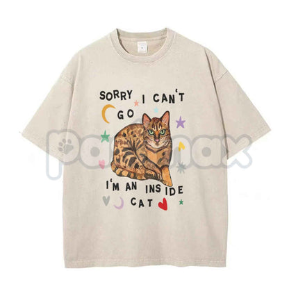 "Sorry, I Can'T Go, I'M a Home Cat" T-Shirt – Funny Introvert Cat Graphic Tee, Vintage Washed Lightweight Cotton All-Season Unisex Top
