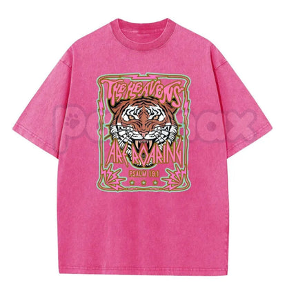 Wayii Fashion The Heavens Roaring Tiger T-Shirt – Unisex Acid Wash Vintage Graphic Tee, Lightweight Retro Cotton Streetwear Top