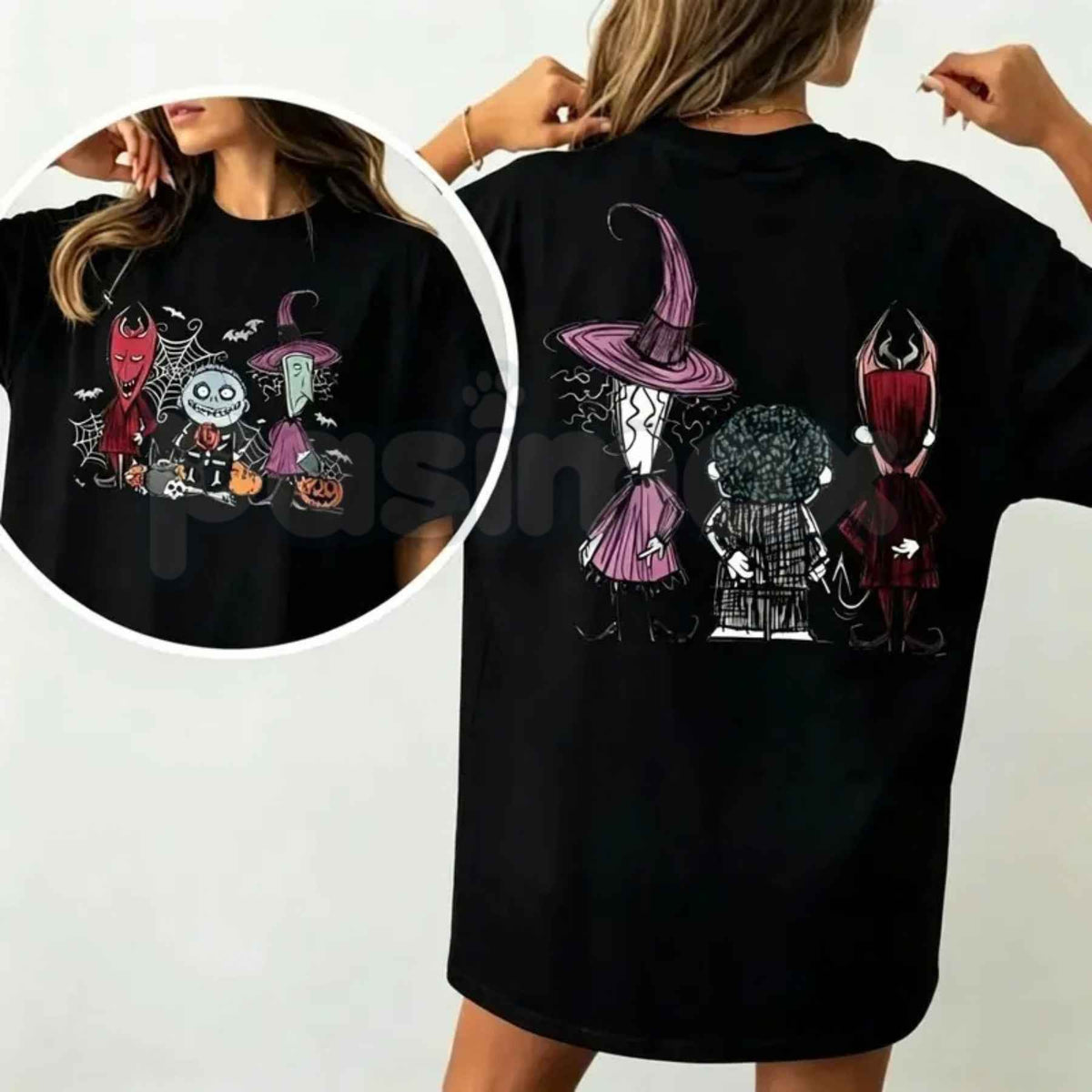 Spooky Trio Halloween T-Shirt – Retro Ghost Pumpkin Skeleton Unisex Graphic Tee