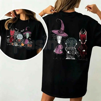 Spooky Trio Halloween T-Shirt – Retro Ghost Pumpkin Skeleton Unisex Graphic Tee