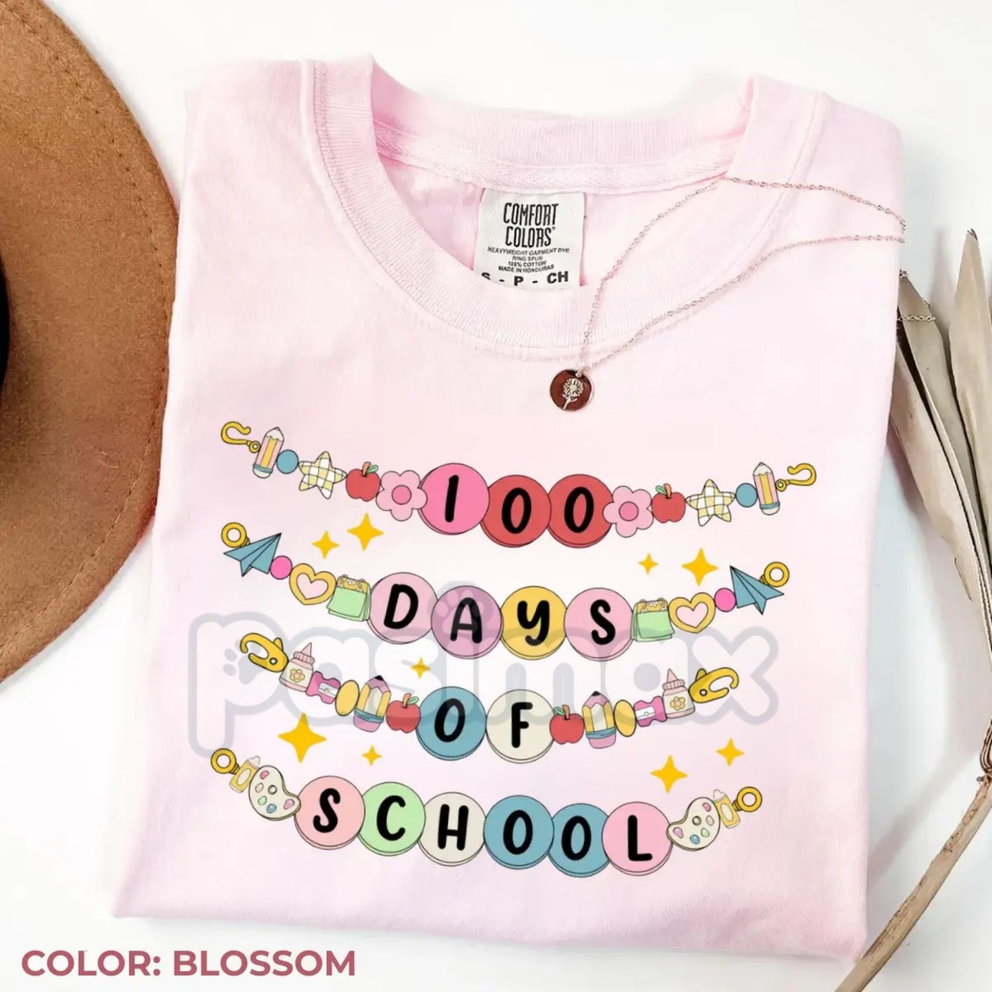 Comfort Colors® Little Girl 100 Days of School Friendship Bracelet T-Shirt – Retro Beaded Letter Tee, Trendy School Milestone Shirt, Aesthetic Toddler 100th Day Top