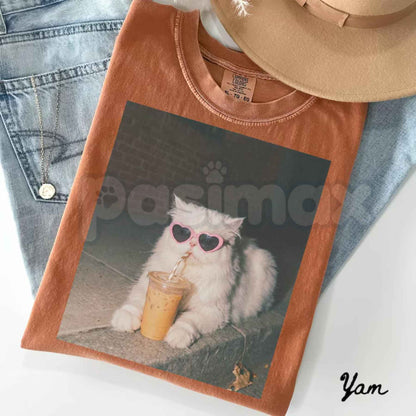 Persian Cat Iced Coffee Vintage Graphic Tee