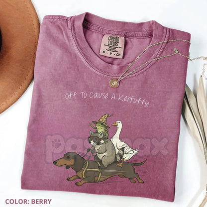 Comfort Colors® Kerfuffle Crew T-Shirt – Funny Chaos Raccoon, Goose, Frog & Wiener Dog Tee, Retro Meme Squad Shirt, Sarcastic Animal Lover Gift