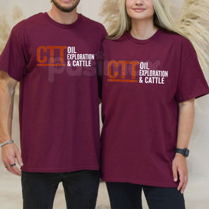 CTT Oil Exploration & Cattle Design T-Shirt - Rugged Oilfield & Ranching Graphic Tee, Industrial Cattleman Heritage Shirt, Premium Heavyweight Unisex Workwear Top, Oil Rig & Livestock Farming Gift, Vintage Western Industry Apparel