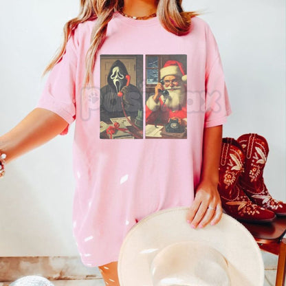 Funny Ghostface Calling Santa T-Shirt - Horror Movies Christmas Meme Shirt, Scream Xmas Tee, Dark Holiday Humor Gift