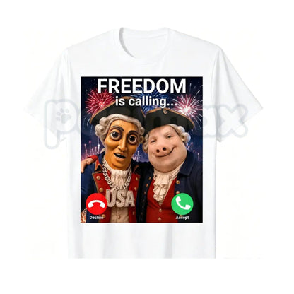 John Pork Freedom Is Calling Fourth Of July T-Shirt – Funny Tung Tung Tung Sahur Meme Tee, Patriotic 4th of July Humorous Shirt