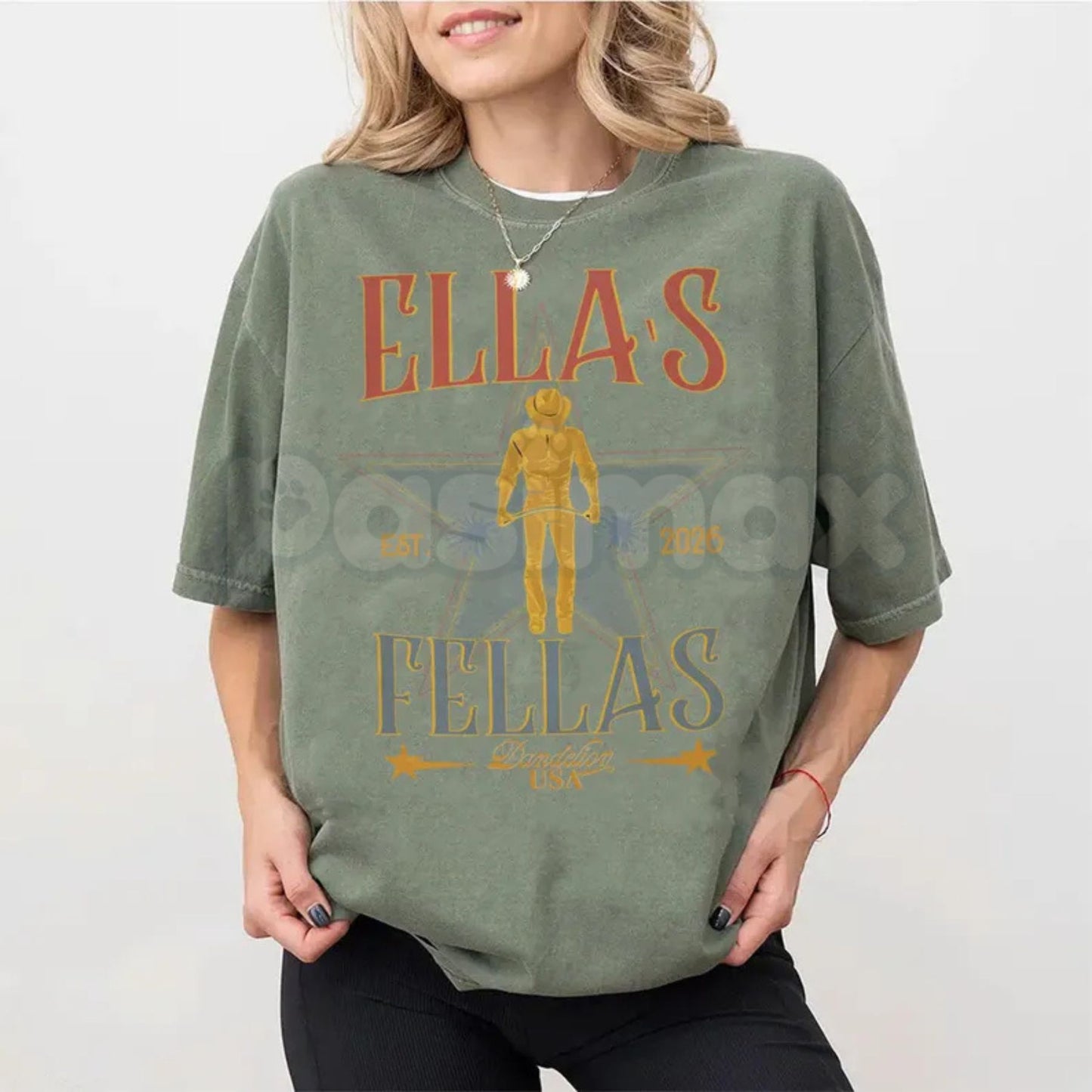 Comfort Colors® "Ella's Fellas" T-Shirt – Retro Western Cowboy Graphic Tee, Custom Wedding or Bachelorette Party Shirt, Vintage Aesthetic Cowboy Gift