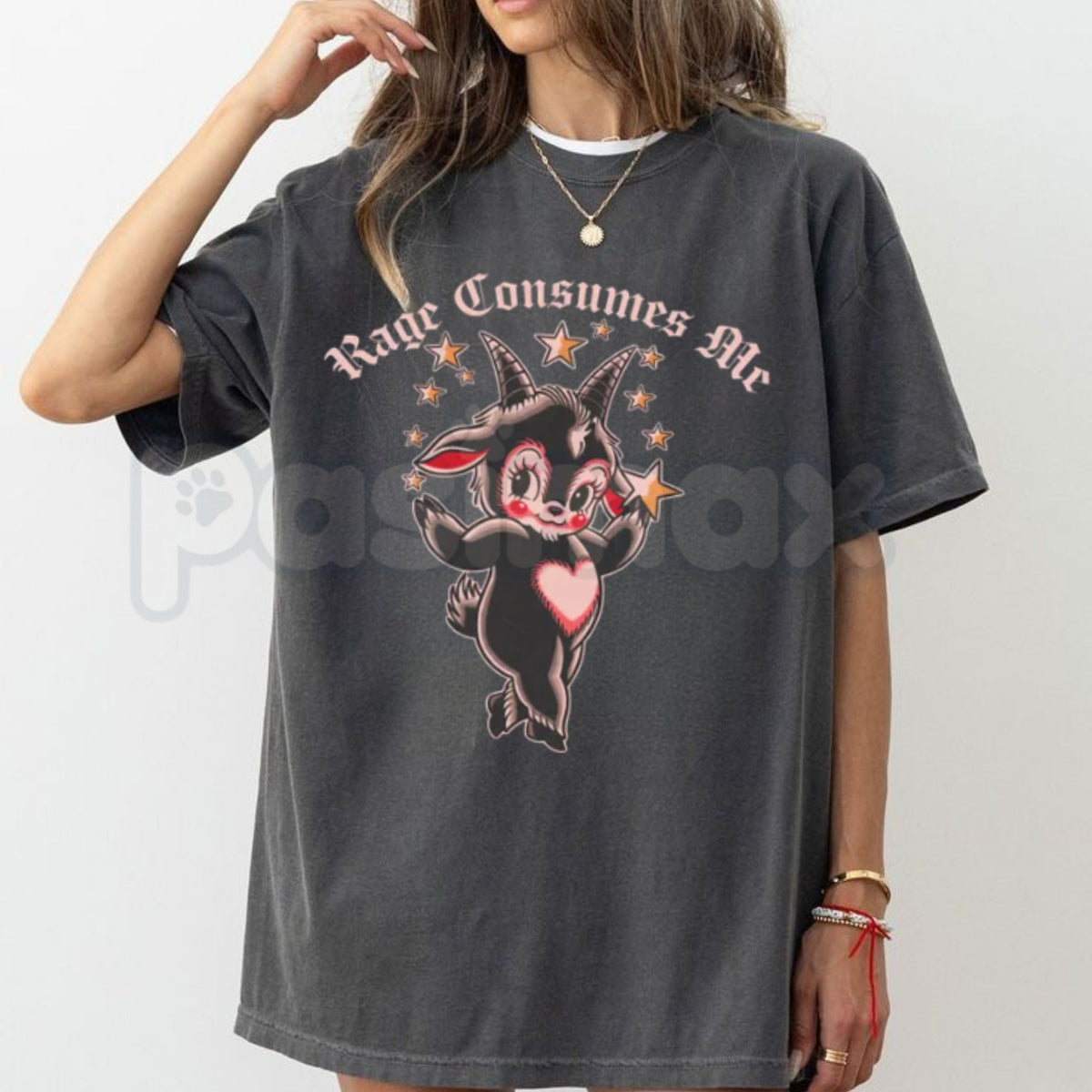 Comfort Colors® Rage Consumes Me Cute Black Goat T-Shirt – Traditional Tattoo Graphic Tee, Woman of a Certain Rage Unisex Top & Gift