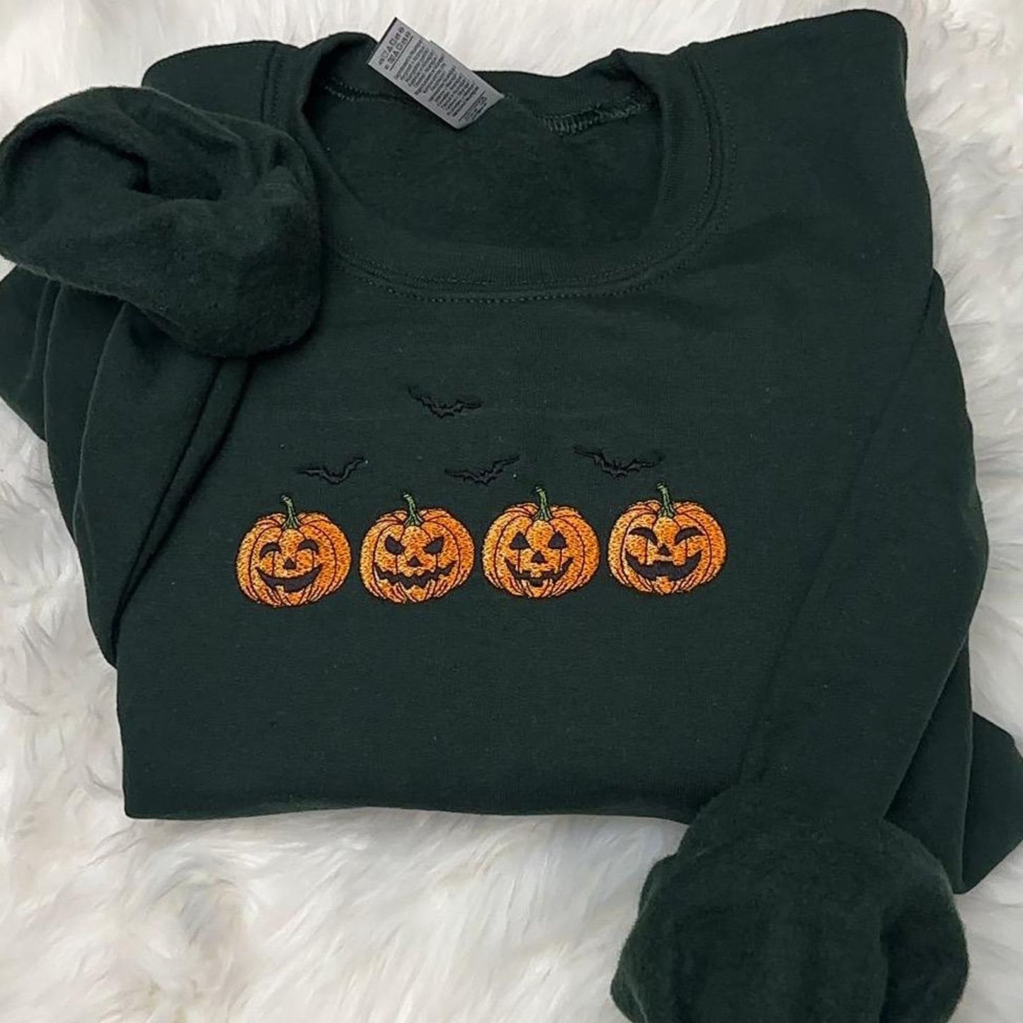 Embroidered Halloween Pumpkins & Bats Sweatshirt – Spooky Season Crewneck
