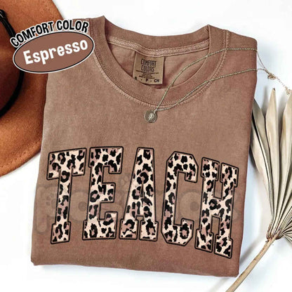 Comfort Colors® Leopard Teacher T-Shirt – Trendy Teacher Life Graphic Tee, Vintage Aesthetic School Apparel Unisex Top