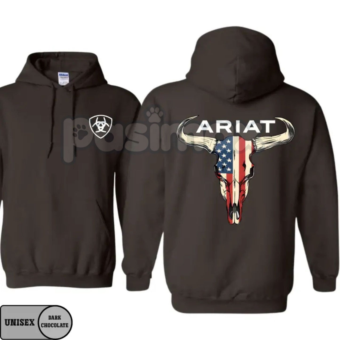 Ariat Hoodie – American Flag Bull Skull Western Cowboy Pullover, Patriotic & Rustic Outdoors Apparel, Unisex